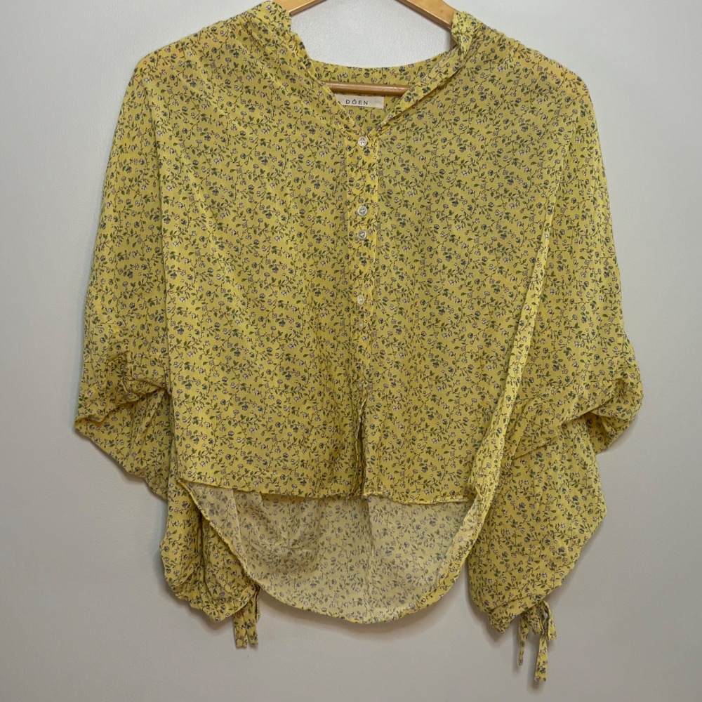 Dôen O'Keeffe Top Floral Ditzy Print Women XS Relaxed Yellow Boho Chic American